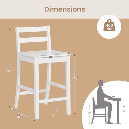 Conjunto de 4 butacos altos de madera COSTWAY de 24 pulgadas con respaldo bajo | Sillas altas estilo granja con patas de madera de caucho sólida y reposapiés para comedor, isla de cocina, pub y cafetería (blanco) miniatura 3