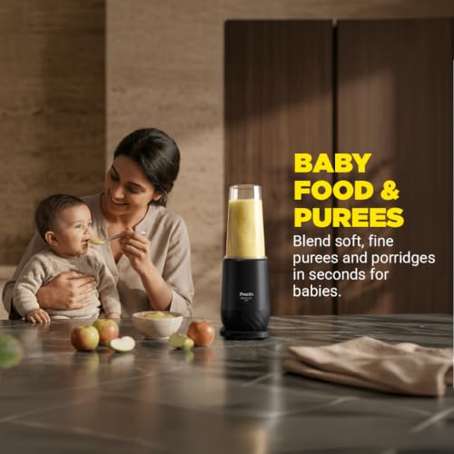 Image of Preethi MiniBlend Plus -Compact Blender & Juicer for Lump Free Purees & Smoothies | 25,000 RPM | 2 Razor sharp Ninja blades | Three Leak-proof Jars with Sipper & Storage Lids | Free Lifelong Service