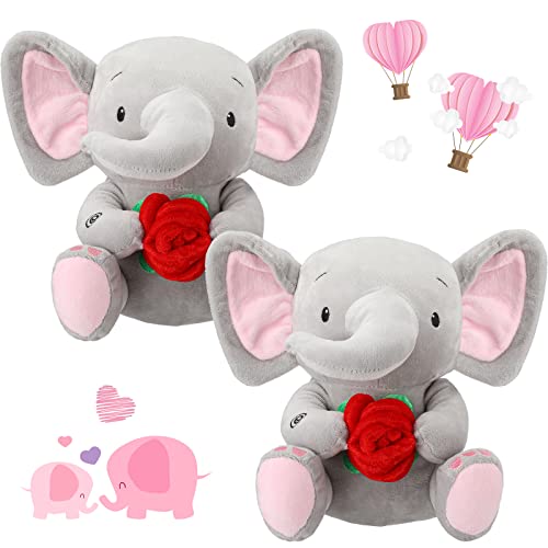 2 Pcs Elephant Stuffed Animal With Rose Soft Plush Elephant Animal Toy For Valentines Day Gifts Women Men Girl Boy Baby Shower Birthday Party Favors, 8 Inches #TOP18