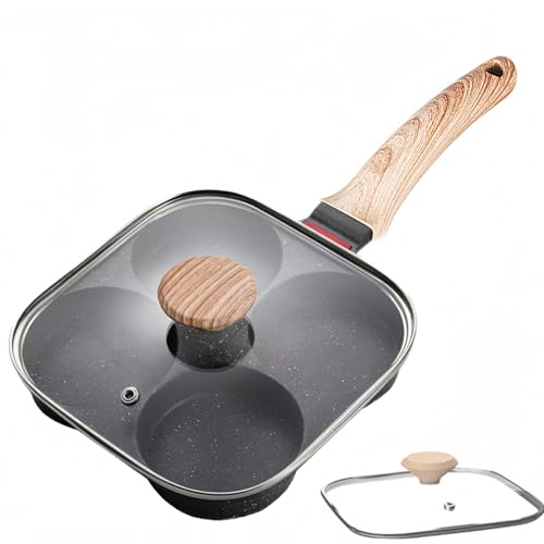 Image of HUPECHAM Egg Pan With Lid 4-Cup Nonstick, and Healthy Granite Egg Frying Pan, Versatile Breakfast Skillet for Eggs, Pancakes, Plett, Crepes, Compatible with Gas Stove and Induction Cooktop