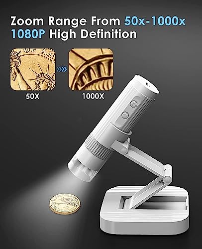 Image of ETZIN Wireless Digital Microscope [Easy and Fun] 50X-1000X 1080P HD WiFi Portable Handheld USB Trichome Mini Coin Microscope Camera Magnifier with Stand for iPhone iPad Android Phone & PC-‎EPL-992IM