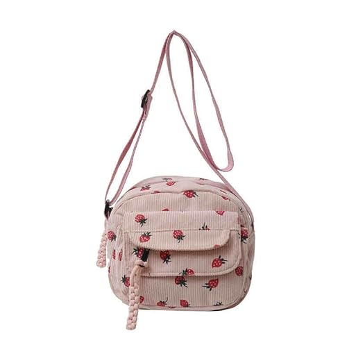 AWXZOM Strawberry Bag Cute Purses for Women Corduroy Tote Bag Women Kawaii Crossbody Bag Pink 7.87 x 3.93 x 7.08 inches