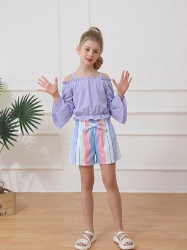 Image of Weebaby Girls Clothes 2 Piece Outfits Cute Kid Clothes Crop Top Paperbag Waist Shorts Set Summer Clothes for Tween Girls