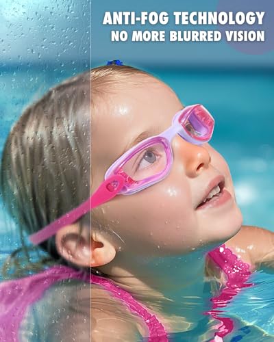 Image of Aegend Kids Swim Goggles, Pack of 2 Swimming Goggles for Children Boys & Girls Age 3-14, Light-green & Light-purple