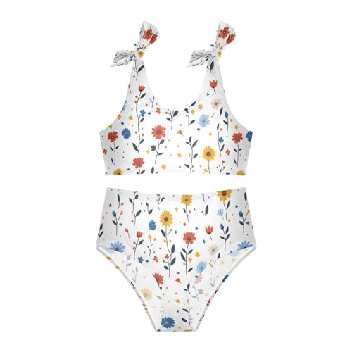 Sunflower Cornflower Birds White Girl Swimsuit High Waisted 2 Piece Swimwear Baby Girls Swimming Suits 3T2