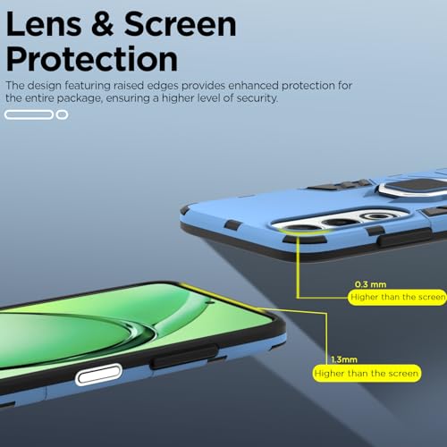 Image of Pikkme Back Cover for Oppo K12x 5G | 360 Protection Case | Ring Holder Stand D5 Tough Armor Bumper Case (Blue)