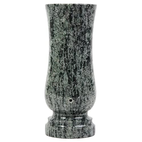 KOKA Grab-Vase Granit Oliven Grün Friedhof-Vase Grab-Schmuck Blumen-Vase...