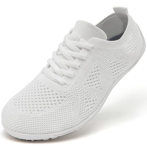 UROMGV Zapatos descalzos para mujer, sin cordones, cómodos, suaves, minimalistas, para correr, a la moda, para correr, White, 41 EU