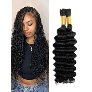 Human Braiding Hair 2 Bundles/Pack 100g 18 Inch Deep Wave Curly Bulk 100% Human Hair for Braiding No Weft 10A Brazilian Virgin Human Hair Extensions for Boho Braids Natural Black Wet and Wavy