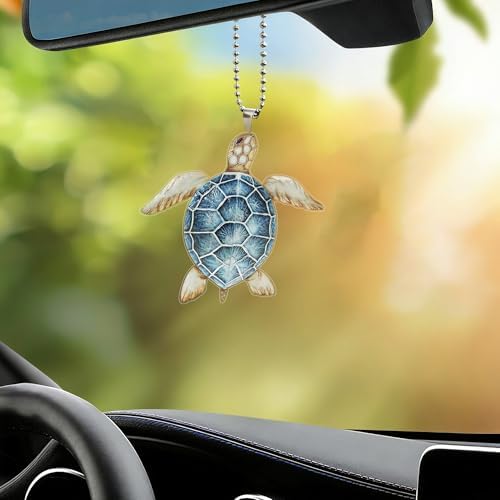 1PC Sea Turtle Acrylic Hanging Ornament with Chain, Nautical Car Rearview Mirror Pendant for Home, Office, Bag Charm, Ideal Gift for Mother's Day, Ocean Lovers/GJ-109 - 2