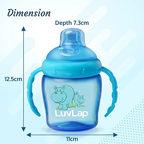 Image of LuvLap Hippo Spout Sipper, 225ml, Anti-Spill Sippy Cup with Soft Silicone Spout BPA Free, Dual Handle, Lightweight & Easy Grip, 1 Year+ (Blue) (Pack of 3)