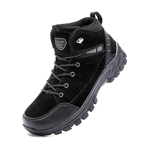 cobcbc Men s Hiking Trekking Trail Climbing Shoes Mid High Top Shock-Absorbing Anti-Slip Waterproof Work Outdoor Boots Black