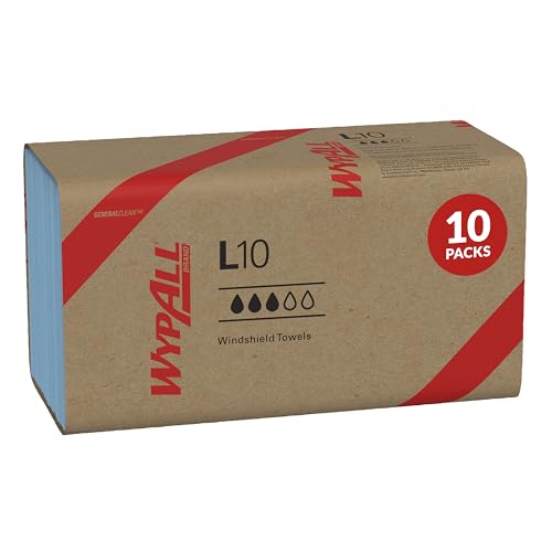 Image of WypAll GeneralClean L10 Cloths Light Cleaning Wipes (05123), Windshield Towels, Bulk Paper Wipers, Blue (10 Packs of 224 Sheets, 2,240 Sheet Total)