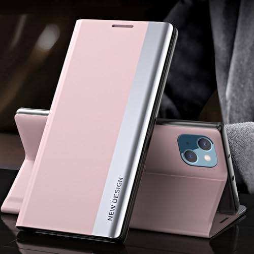 Coque cuir rose iPhone 16 avec rabat aimanté pour le quotidien