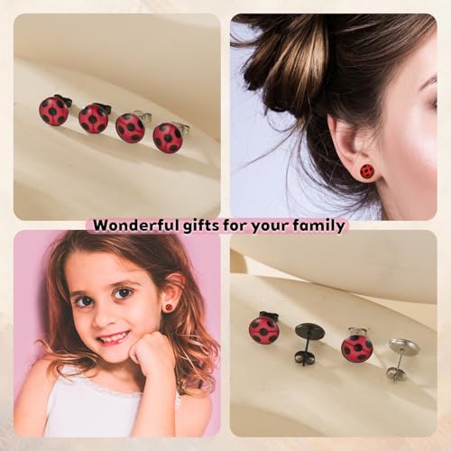 SIISPRI 316L Surgical Stainless Steel Ladybug Earring Round Circle Button Stud Post Earrings 10MM4