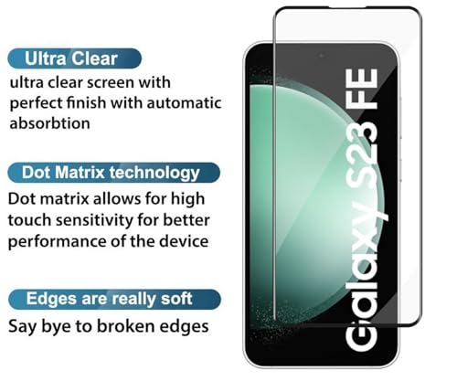 Image of Tempered Glass Screen Protector Compatible for Samsung Galaxy S23FE, A54 5G with Edge-to-Edge Protector and Easy Installation Kit, Pack of 1, Black