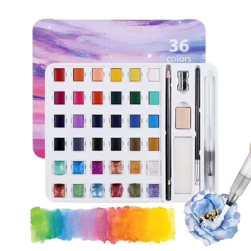 Generico Juego de acuarelas, kit de pintura con 36 colores – Juego de pintura con pincel – Para adultos niños proyectos artísticos