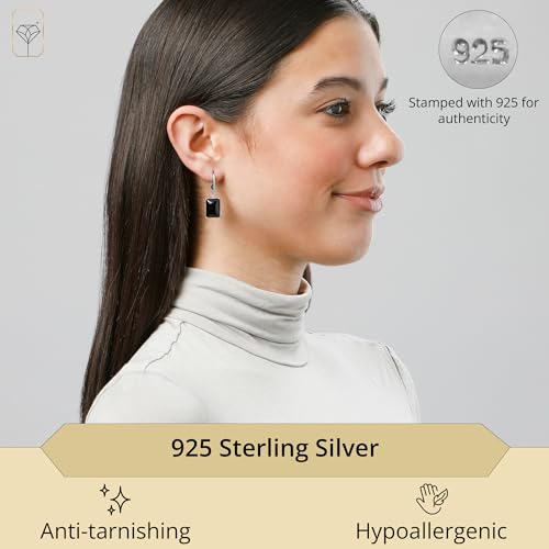 Emerald Cut Gemstone Dangle Earrings for Women in 925 Sterling Silver with Leverback and White Topaz Halo Accents 14mm Birthstone by MAX + STONE4