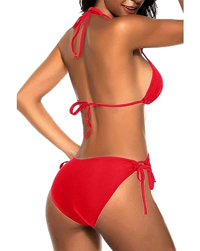 Image of Tempt Me Women Triangle Bikini Sets Halter Two Piece Sexy Swimsuit String Tie Side Bathing Suit