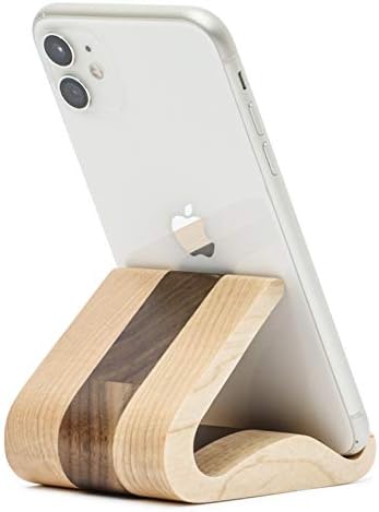 MTWhirldy Wooden Cell Phone Stand, Stands for iPhone Universal Compatible with iPhone 14 Pro Max 13 12 Plus 11 se, Samsung S23 22, Moto G, LG Smartphone Holder for Desk Office (Maple and Walnut)