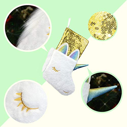 Hongsome Christmas Stockings For Kids Girls 18” Unicorn Plush Faux Fur With Glitter Sequins Decorative Hanging Stockings For Holiday Party Decor Pack Of 2(White&Gold) #TOP2