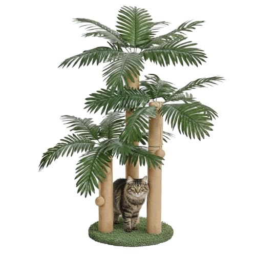 LEMONDA 31.5Inch Cat Scratching Post Cat Scratcher Tree with 3 Scratching Poles & 2 Interactive Dangling Balls Cats Scratching Posts for Indoor Kitten & Adult Cats