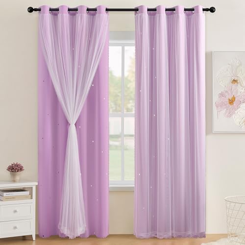 Image of XiDi Light Purple Curtains, Blackout Wall Decor Design for Baby Nursery Room 45 inches Wide 1 Panel