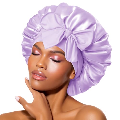 Image of BONNET QUEEN Silk Bonnet for Sleeping Women, Double layer Satin Hair Bonnet for Curly Hair, Satin Hair Cap for Sleeping