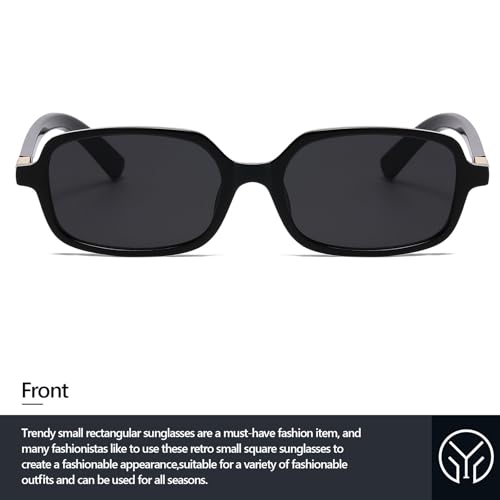 Retro Rectangular Sunglasses for Women Men Trendy Small Square Sun Glasses 90s Vintage Shades (Black/Grey)4