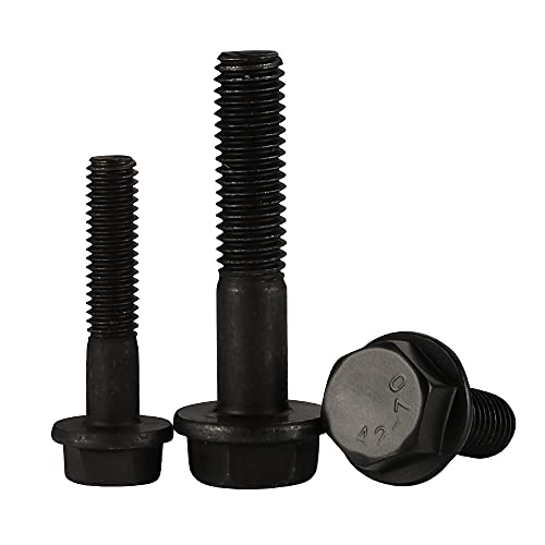 Image of M8 x 35mm Flanged Hex Head Bolts Flange Hexagon Screws, Alloy Steel 10.9 Class, Black Oxide Finish, Partially Threaded, 10 PCS