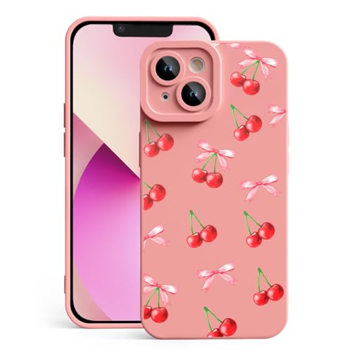 CASBST for iPhone 13 Phone Case, Printed Silicone, Bow Cherry - image 1