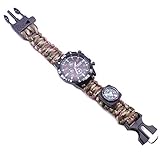 ZJJ Outdoor wasserdichte Survival Armbanduhr Multifunktionale lebensrettende Gang mit Kompass Magnesiumstange Geflochtene Seilpfeife zum Wandern Camping,Tarnen