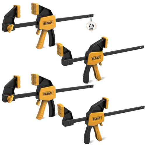 Image of 6 inch Mini Bar Clamps for Woodworking, 4-Piece One-Handed F Clamp /Spreader, 75LBS Load Limit Wood Clamp, Quick Release Grip Clamps for Table Wood Working, Light-duty Tools