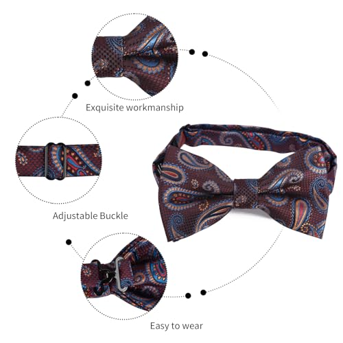 Image of Alizeal Mens 4pcs Vintage Paisley Bow Tie Set | Pre-tied Pocket Square Cufflinks Boutonniere for Wedding Everyday Use