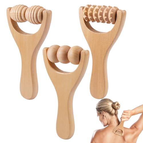 3 Pezzi Palmari in Legno per Massaggi, Rullo Massaggiante in legno, Portatile Massaggio Rullo In Legno, Piccolo Massaggiatore Strumenti, per Collo, Gambe, Schiena, Alleviare la Tensione Muscolare