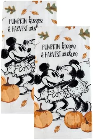 Mickey and Minnie Fall Autumn Theme 100% Cotton Kitchen Towel, 2pk, Soft & Absorbent Decorative Kitchen Towels Perfect for Drying Dishes & Hands-Machine Washable image 2