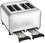T-Fal Element Acier inoxydable 4 Grille-pain, pains grillés, snacks bagels, réchauffer, 8 les leviers de brunissement, SILVER