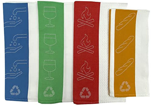 Carlo Lamperti Italy | Premium European Kitchen Assorted Towels 27X22 (Pack Of 4) | Terry Towels - Recycled Cotton & Polyester | Sustainable Collection | Eco-Friendly Design W/Hanging Loop #TOP22