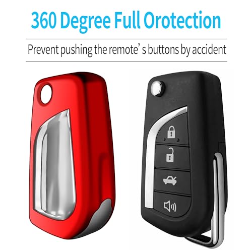 Image of Tukellen for Toyota Key Fob Cover,Special Soft TPU Key Case Cover Protector Compatible with 2018-2024 Camry SE /LE,2020-2025 RAV4 LE,Corolla SE /LE Smart Key-(Red)