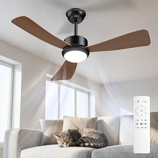 Airwit Ventilateur Plafond avec Lumière 106cm, Pales Effet Bois, Plafonnier Ventilateur Silencieux avec Telecommande, LED Dimmable, Moteur DC Réversible, 6 Vitesses pour Chambre Salon