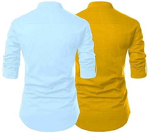 Image of FINIVO FASHION Combo of Men's Cotton Blend Solid Regular Fit Full Sleeve Straight Short Kurta Shirt, Casual and Formal Wear