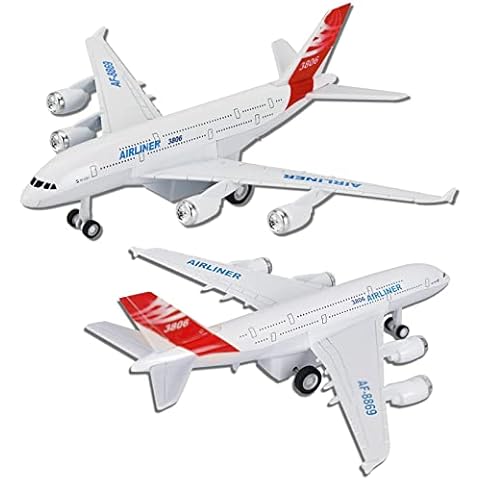 Crelloci Die Cast Aeroplane Toys - 1:300 Scale Airplane Toys Model Plane Toy With Light And Sound Pull Back Metal Kids Play Vehicel For Toddlers 3+ Year Old Boys Red Cover