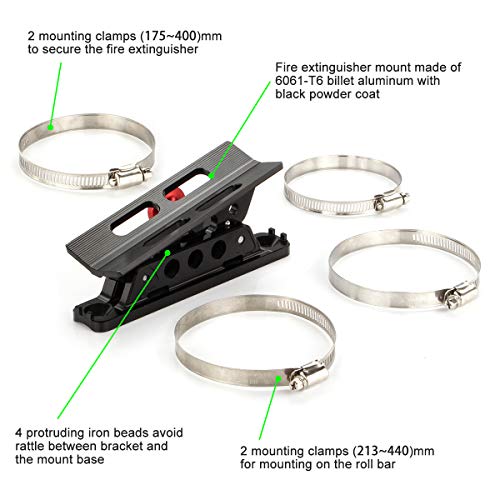 Quick Release Adjustable Fire Extinguisher Mount Holder for Wrangler UTV Polaris RZR Ranger with Pillar (Support 1-10Lb Extinguishers), 4 Mounting Clamps