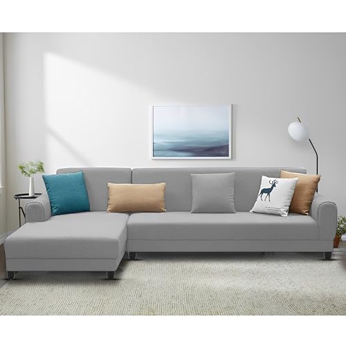 Image of Kraven LHS 6 Seater L Shape Sofa Set for Living Room (Grey Fabric) Premium Fabric Sofa