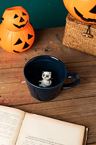 Image of DIHOclub Racoon Ceramic Cup Hidden 3D Animal Inside Mug,Cute Cartoon Handmade Figurine Mugs,Holiday and Birthday Gift for Coffee Milk Tea Lovers,12 OZ(Dark Blue)