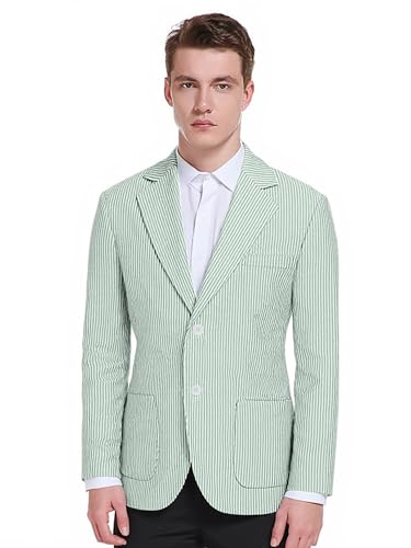 Men's Seersucker Blazer Slim Fit Lightweight Striped Suit Jacket Casual Summer Sport Coat Beach Wedding Prom