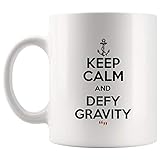 ASECFG Keep Calm Defy Gravity Humor Durable Ceramic Cup - 11oz, Dishwasher & Microwave Safe, for Coffee, Tea, Office Work, Sarcastic Gift for Co-Workers & Bosses