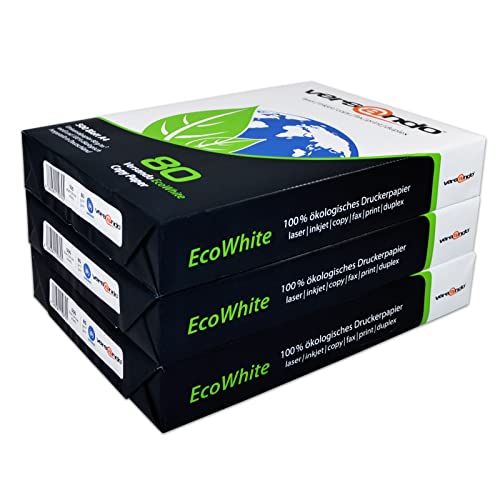 versando 1.500 Blatt Recyclingpapier DIN A4 EcoWhite 80g Kopierpapier Druckerpapier Öko hohe Weiße ISO 90 - Blauer Engel zertifiziert - Umweltpapier