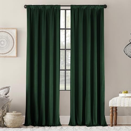 nanbowang Dark Green Velvet Curtains - 52"x 54" Soft Rod Pocket Thermal Insulated Window Treatment for Bedroom Living Room Light Filtering Drapes 2 Panels by nanbowang - Used condition - Image 7