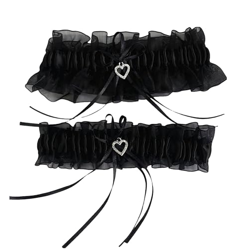 Image of Ting&Cecilly Lace Wedding Garters for Bride Pearl Stretch Prom Garter, Women Wedding Bridal Legs Garter Set